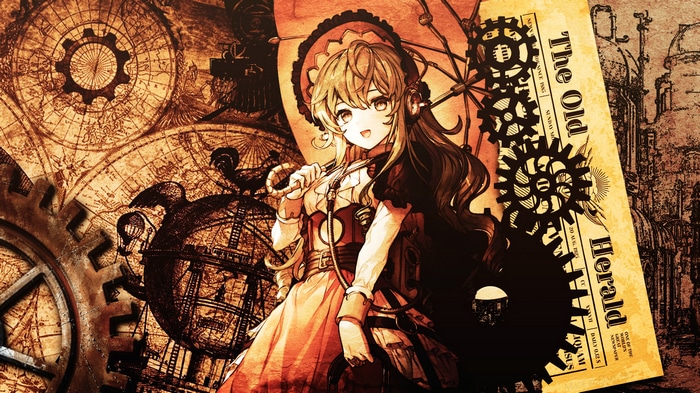 Steampunk girl with gears and newspaper
