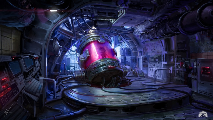 Stasis container in a science fiction laboratory