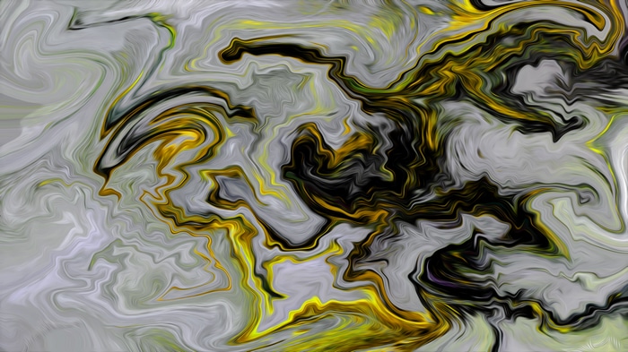 Abstract fluid art with yellow and black swirls
