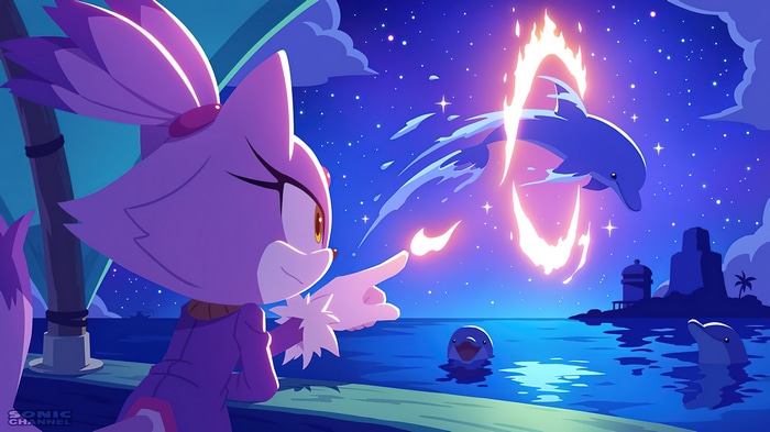 Blaze the Cat and Dolphins at Night
