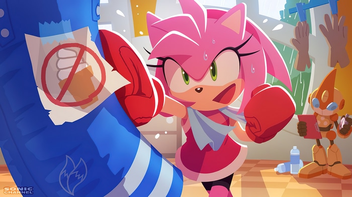 Amy Rose training with a punching bag