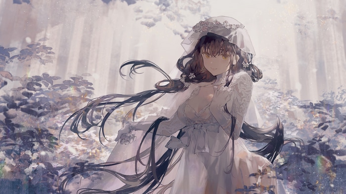 Anime woman in a white wedding dress