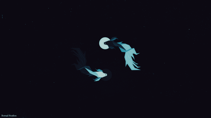 4K Two Fish Swimming Around Moons