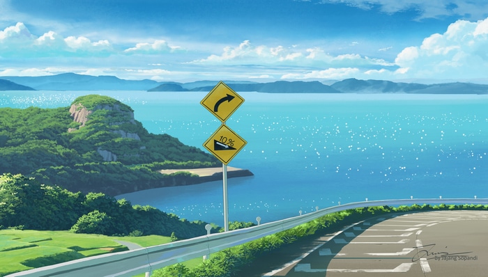 Coastal road with ocean and mountains