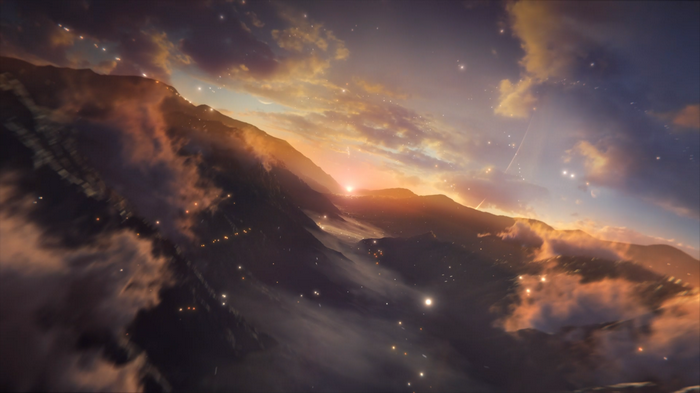 Halo Infinite abstract mountain landscape with sunset