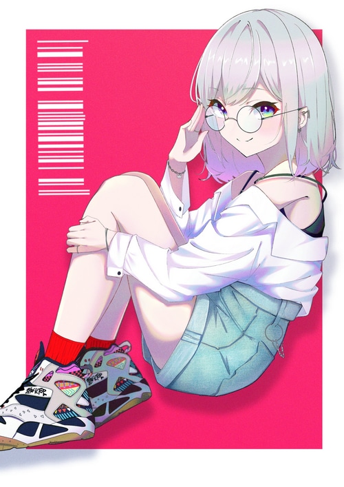 Anime girl with glasses and sneakers