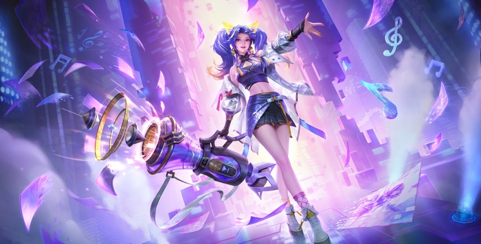 4K Honor of Kings purple-haired woman with weapon