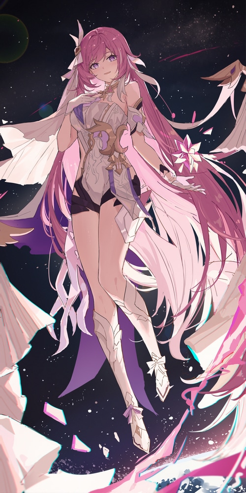 Elysia from Honkai Impact 3rd in a white dress