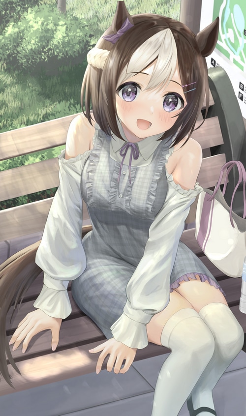 Special Week from Uma Musume Pretty Derby sitting on a bench
