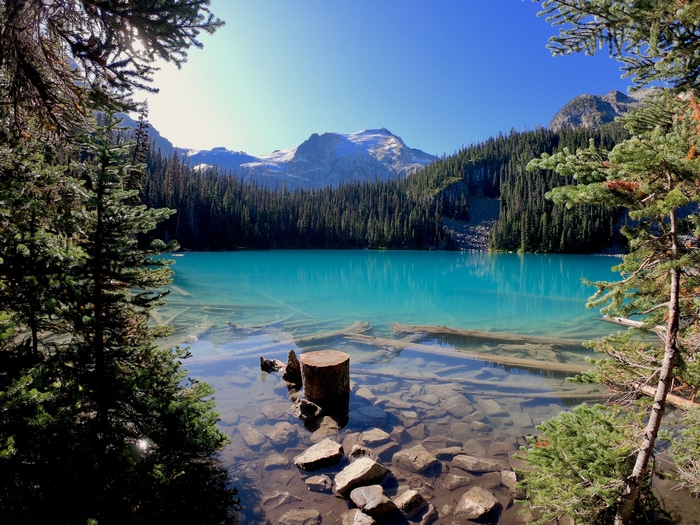 4K lake with mountains and trees