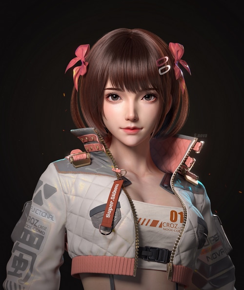 Super.OAOnova CGI character with jacket and makeup