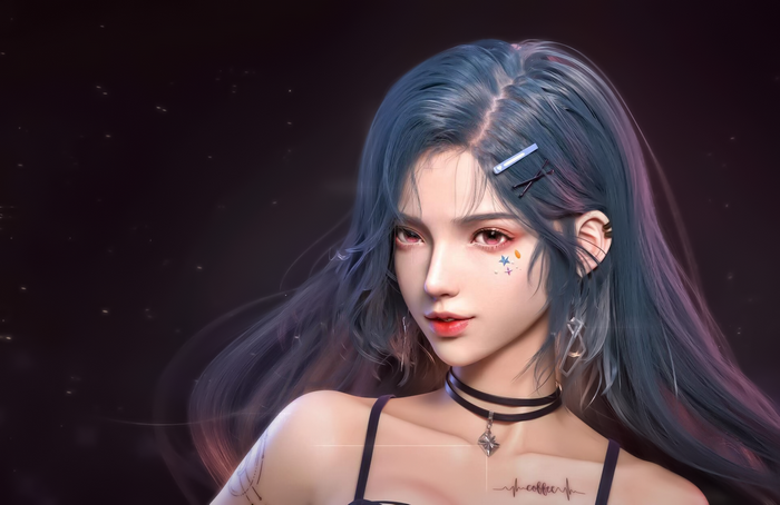 Woman with blue hair and makeup