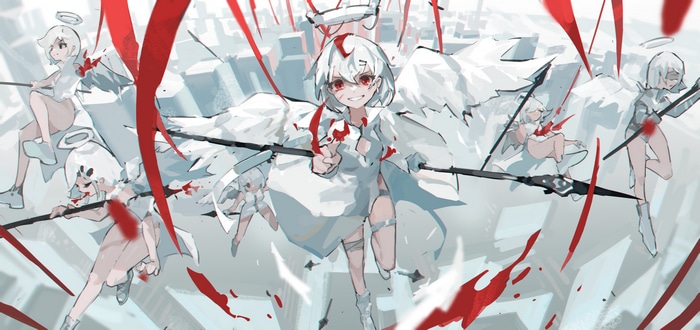 Angels with lances and blood in 4K