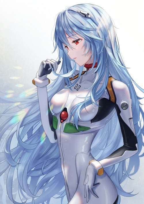 Ayanami Rei in a white bodysuit from Neon Genesis Evangelion