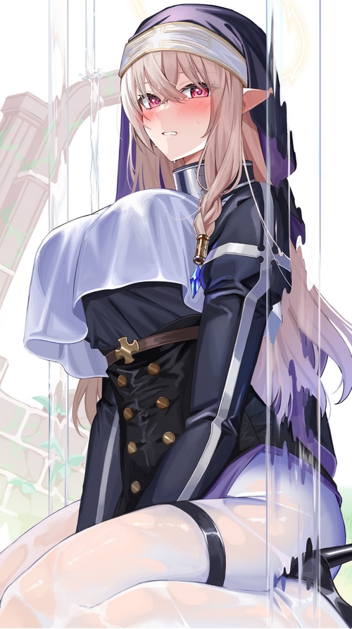 Anime girl with pointy ears in a nun outfit