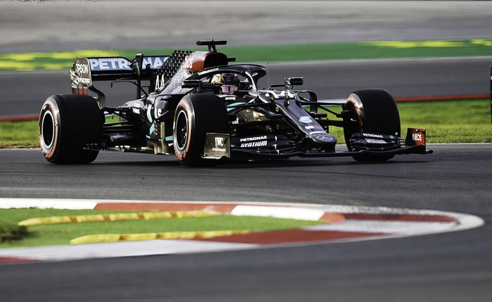 Lewis Hamilton driving a Mercedes Formula 1 car