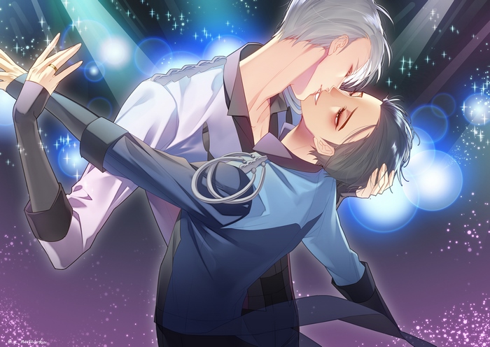 Victor Nikiforov and Yuuri Katsuki kissing