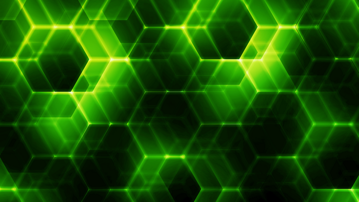 Green abstract hexagon pattern with glowing lines