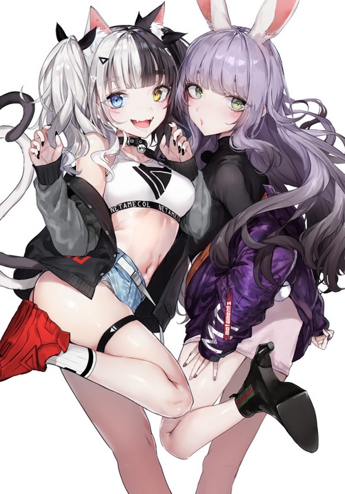 Nekometaru cat girl and bunny girl posing