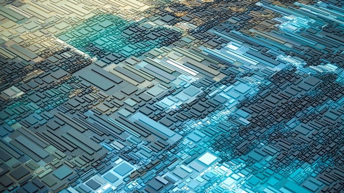 3D Abstract Geometric Figures with Blue and Teal Tones