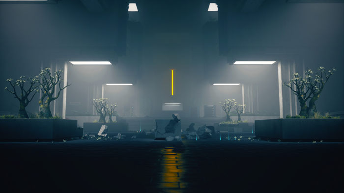 Control game scene with trees and debris