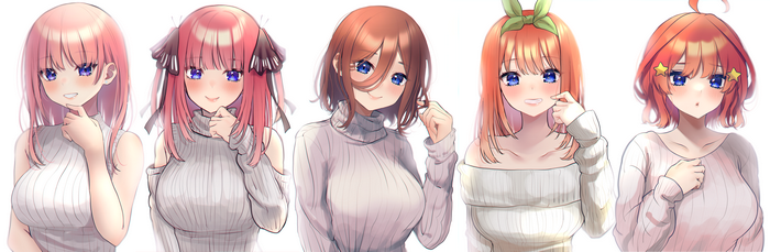 K Group Of Women Nakano Itsuki Nakano Yotsuba Pink Hair Toubun No Hanayome Brunette