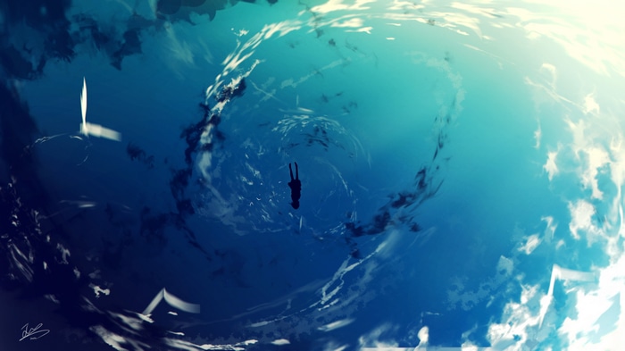 4K abstract swirling water with silhouette
