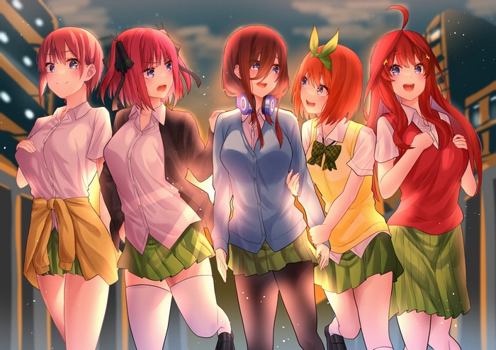 K Twins Toubun No Hanayome Nakano Miku Nakano Ichika Pink Hair Nakano Itsuki Brunette