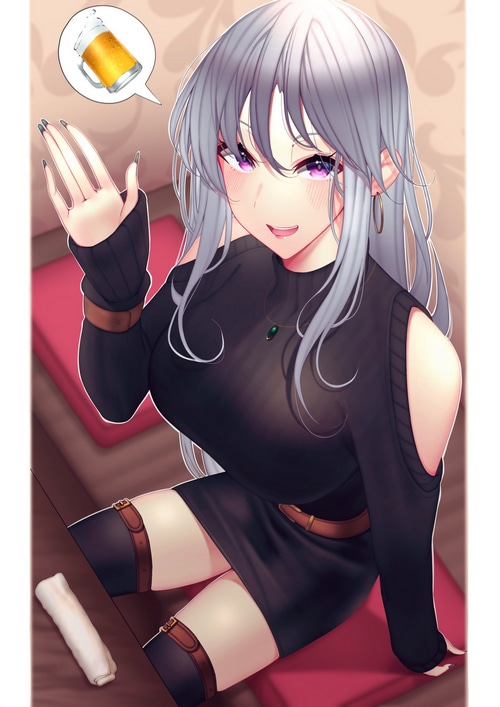 Azur Lane Enterprise holding a beer
