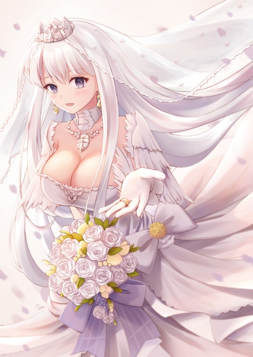 Azur Lane Enterprise in a wedding dress with flowers