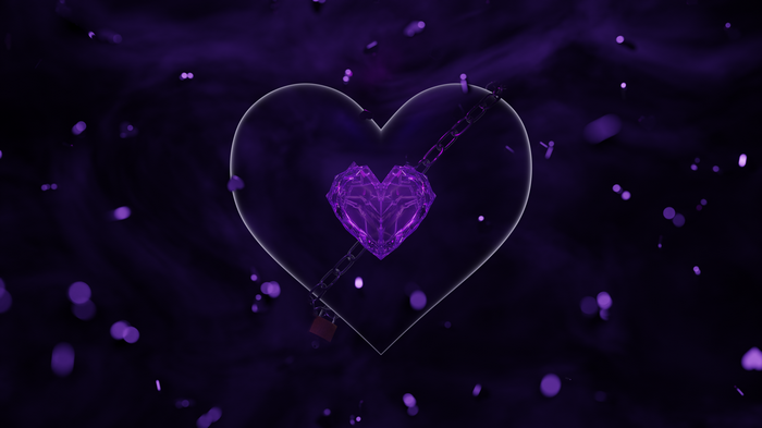 4K Purple Crystal Heart with Chains and Lock