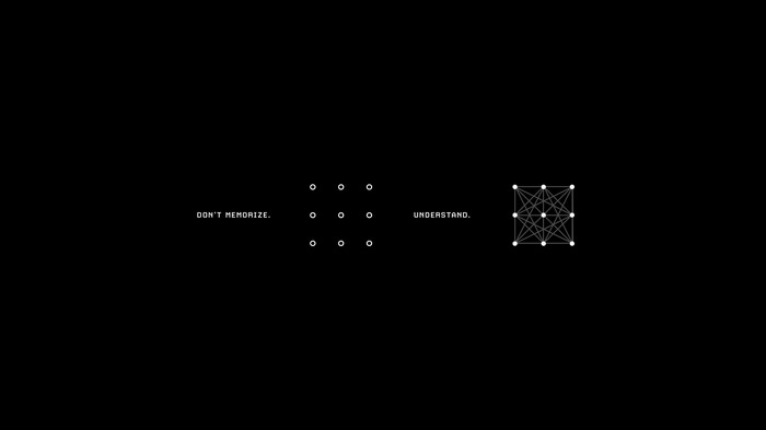 Minimalist dark background with text and diagrams