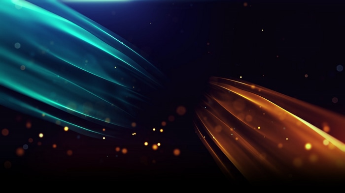 Blue and orange abstract light streaks with sparks