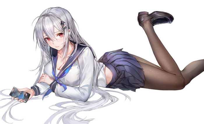 Skadi from Arknights in a school uniform