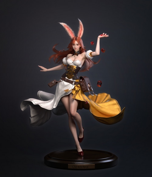 Bunny Girl with Red Hair and Dice