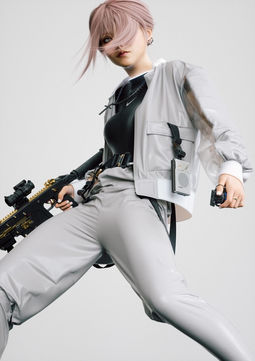 Woman in tactical gear holding a rifle