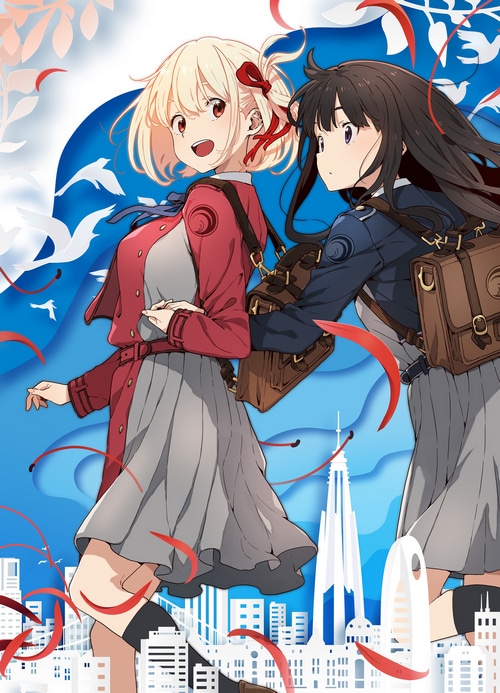 Lycoris Recoil: Chisato and Takina in a Cityscape