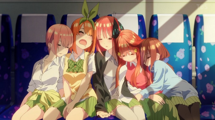 The Quintessential Quintuplets: Five Sisters Sleeping on a Train