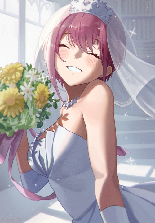 Nakano Ichika in a Wedding Dress with Flowers