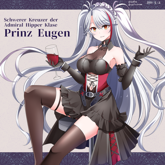 Prinz Eugen from Azur Lane holding wine