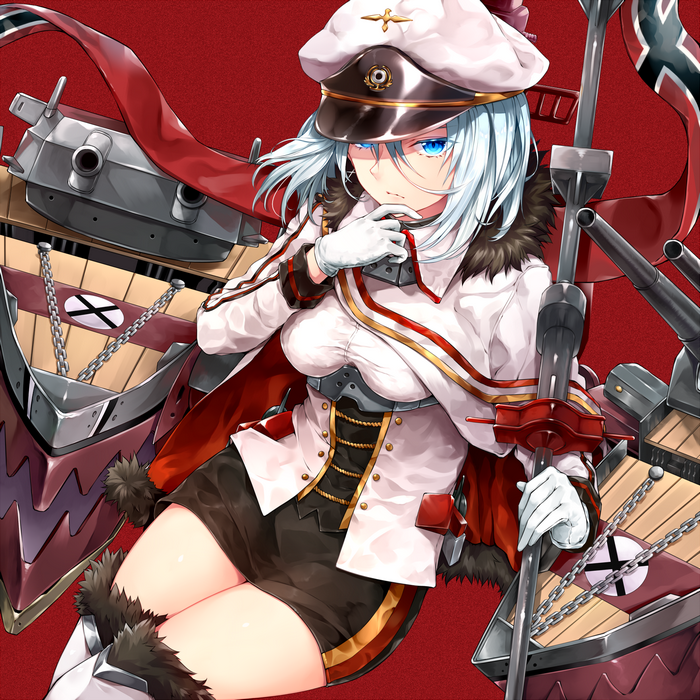 Azur Lane Tirpitz in a military uniform with a ship