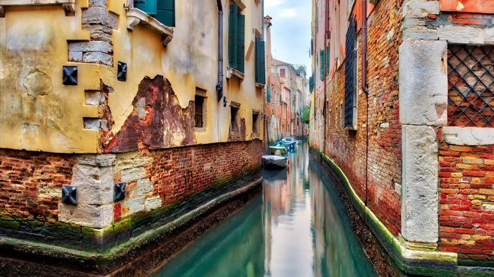 Venice Canal with Old Buildings and Boats