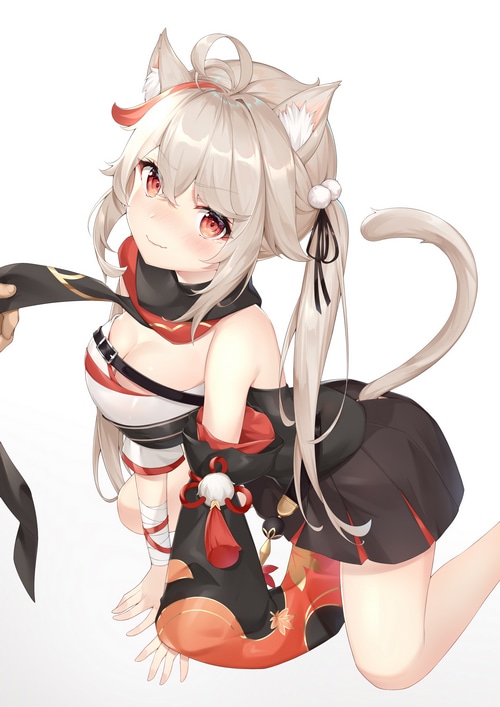 Cat girl with blonde hair and red eyes