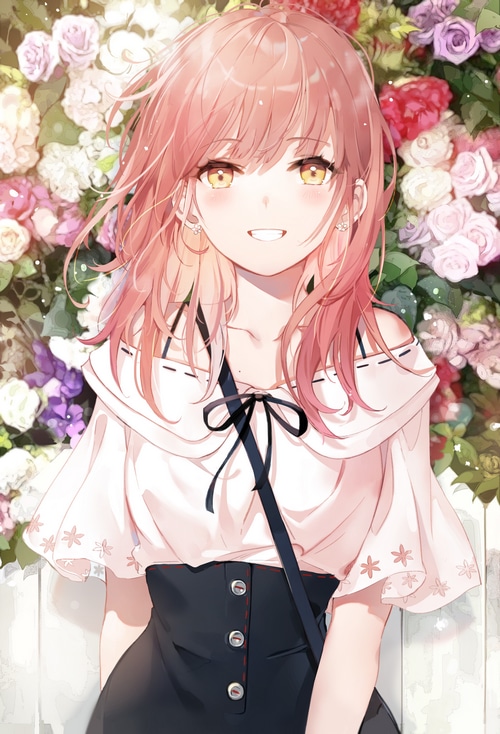 4K anime girl with pink hair and yellow eyes