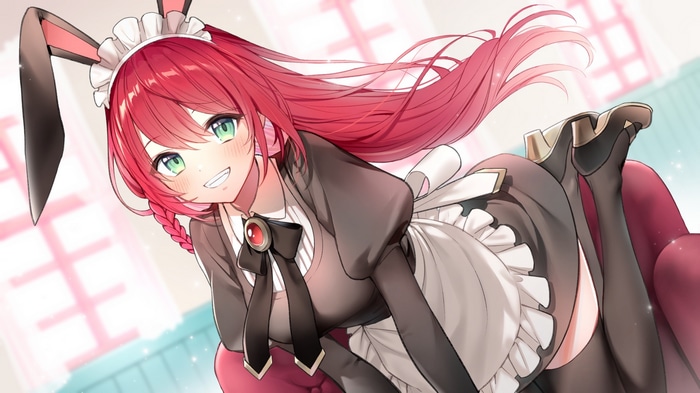 Maid with bunny ears lying on a couch