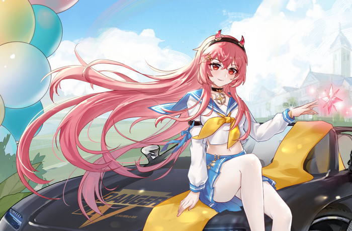 Anime Girl with Pink Hair and Devil Horns