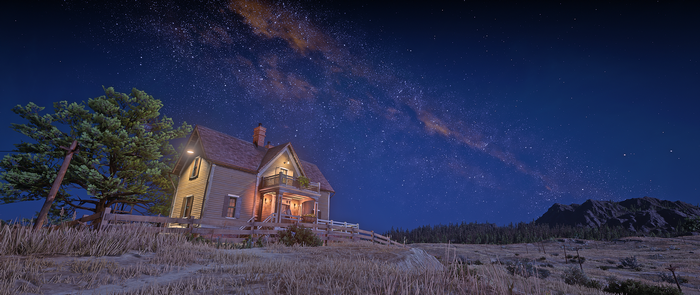 Red Dead Redemption 2 house under a starry night sky