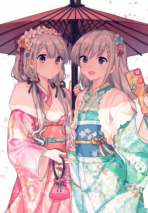 Hisakawa Hayate and Hisakawa Nagi under an umbrella