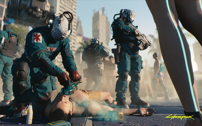 Cyberpunk 2077 Trauma Team performing medical procedure