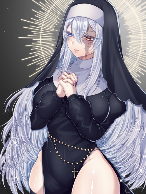 Fan art of a nun with heterochromia